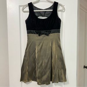 VINTAGE 90s Blondie and Me Black and Gold Metallic Bow Embellished Mini Dress